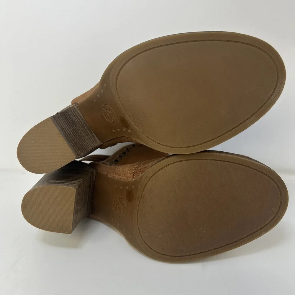 Lucky Brand Lorillar‎ Leather Peep-Toe Heeled Booties – Tan/Toffee – Size 9M